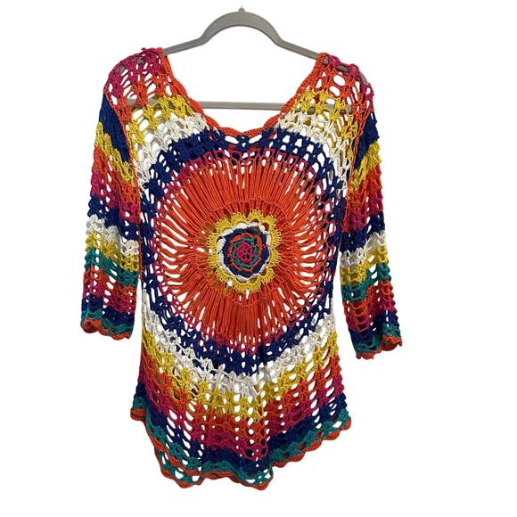 Multicolor Hippie Macrame Top Tunic Beach Swimsuit Cover Up Women’s Small - Picture 2 of 6